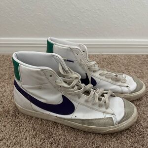 Nike White High-Tops with Purple and Green Accents